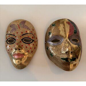 Vintage Handcrafted Solid Bronze Enameled Venetian- Masks Made India Mardi Gras